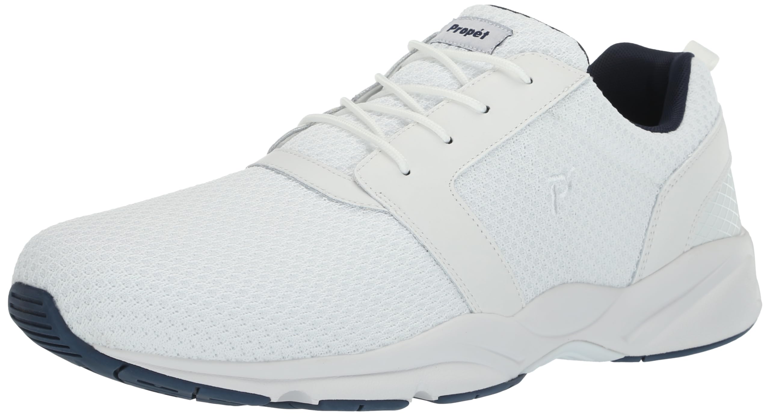 Propét Men’s Stability X Lightweight Knit Mesh Athletic Shoe White/Navy 11.5 X-Wide US