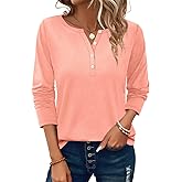 PGANDS Women's Long Sleeve Button Down T Shirts Scoop Neck Casual Tunic Tops