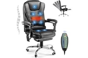JFHID Office Chair with 7 Point Vibrating Massage&Heat Functions, Ergonomic Recliner Chair w/Footrest PU Leather Wide Computer Desk Chair Executive Chair with High Back Lumbar Support, Black