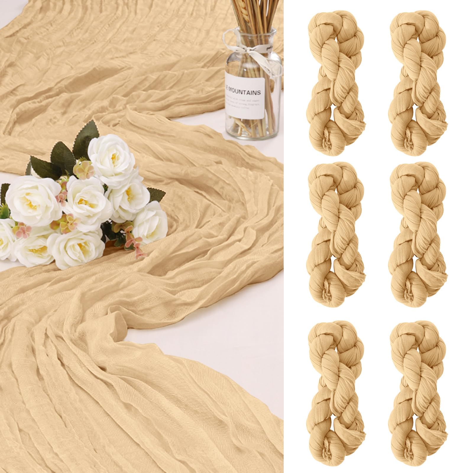 Photo 1 of 6 Pack Cheesecloth Table Runner 10Ft Christmas Gauze Boho Table Runners for Wedding Decor Bridal Shower Decorations(35" x 120")