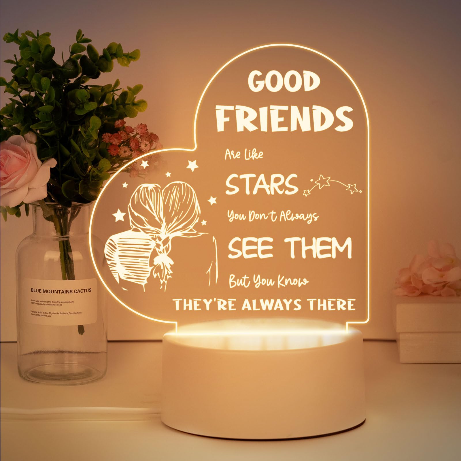 Best Friend Gift, Friendship Night Light Gifts for Women, Valentine's Day Birthday Gifts for Best Friends, Long Distance Friendship Present for BFF, Besties Birthday Going Away Gift, USB Powered Lamp