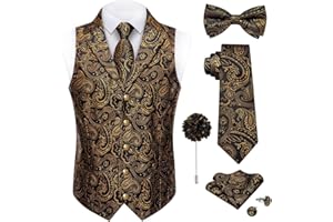 DiBanGu Silk Paisley Vest for Men Wedding Waistcoat and Necktie Bowtie Lapel Pin Set 7PCS Dress Vests for Suit or Tuxedo