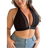 SHENHE Women's Plus Size Halter Bra Lace Wireless Front Closure Bras Low Cut Plunge Bralette Lingerie