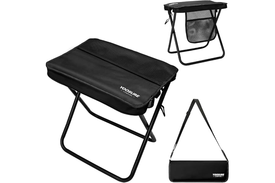 Yoosure 16" Extra Tall Portable Folding Stool for Adults, XL Collapsible Camping Stool with 3 Storage Pockets, Heavy Duty Compact Seat for Fishing, Hiking, Gardening
