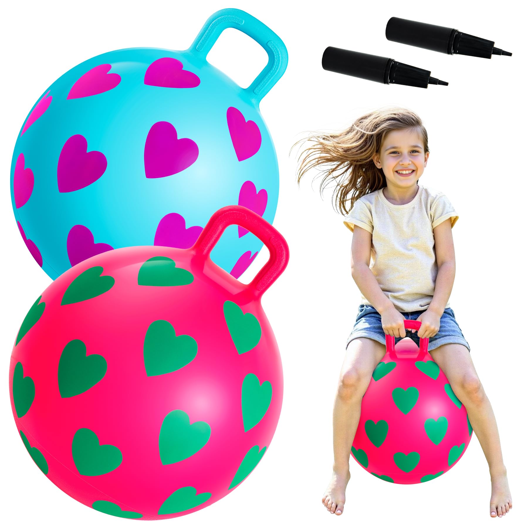 U&C Planet 2 Pack 15 Inch Space Hopper Kids Bouncy Hopper Ball with Pump, Anti-Slip Base Hopperball for Kids Ages 3-5, Outdoor Indoor Play Coordination Development Toy, Choice