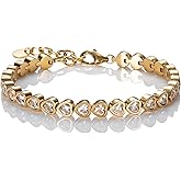 namana Heart Tennis Bracelet for Women, Stainless Steel Tennis Bracelets for Women set with Heart Shaped Crystals, Steel or Gold Plated Heart Bracelets for Her