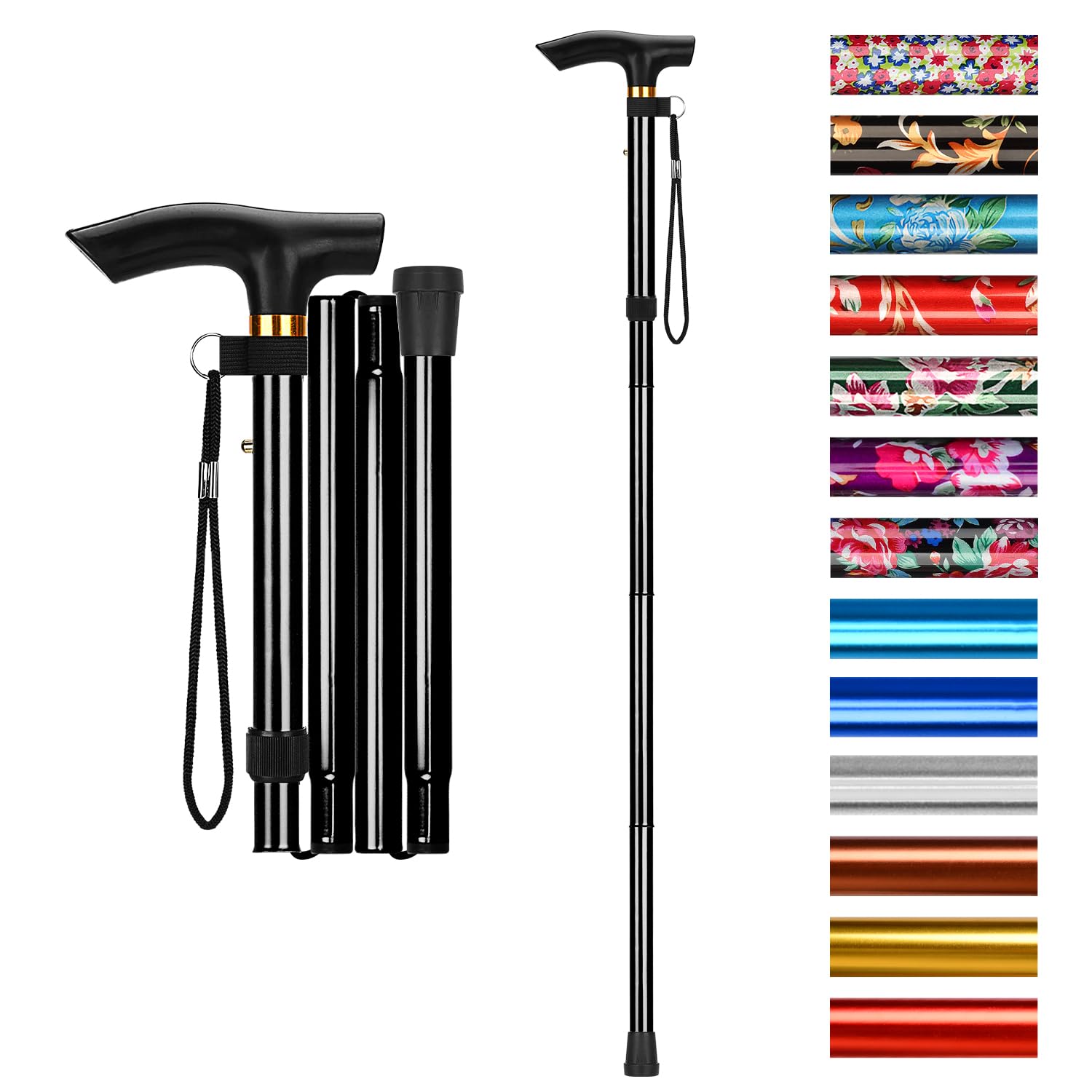 supregear Walking Stick - Adjustable Folding Walking Sticks for Women and Men - Lightweight Portable Collapsible Balancing Aid - Foldable Travel Cane for Ladies Elderly Adults, Black