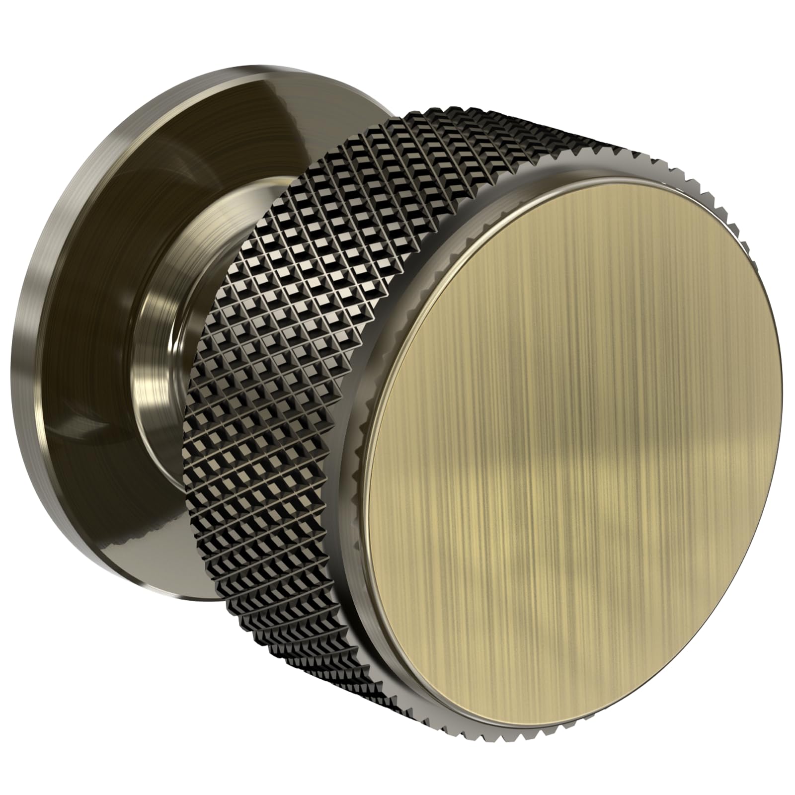 FURNIWARE Pack of 10 Knurled Cabinet Knobs, Shiny Antique Brass Cabinet Knobs, Solid Cupboard Handles with 2 Sizes Screws, Round Single Hole for Kitchen, Dresser, Wardrobe, Chest of Drawers, Furniture