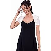 AmélieBoutik Women Short Sleeve Bolero Shrug Open Front Pleated Back Ruched Sides Cropped Cardigan for Dress Casual