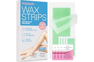 hoyesch 48Wax Strips -Wax Strips for Hair Removal - Facial Hair Removal for Women - Waxing Kit for Face, Body, Arms, Legs, Chest, Back, Bikini & Brazilian 48ct Waxing Strips & 4Calming Oil Wipes