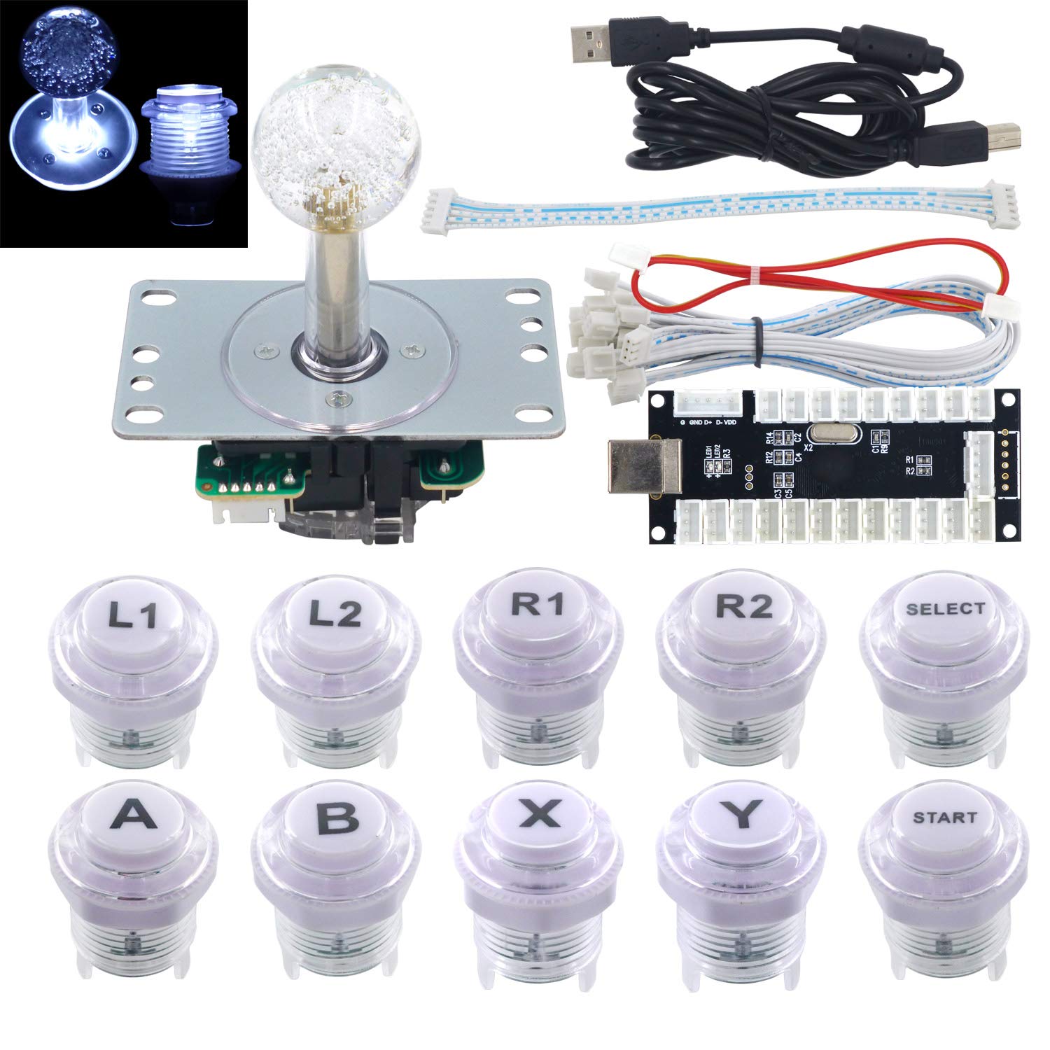 Encodeur USB Arcade Zero Delay - Pour PC, Raspberry Pi, MAME - Joystick & Boutons - Câbles Inclus