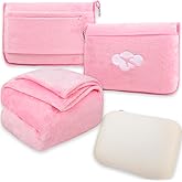 Blanket Pillow for Airplane Travel Essentials - 3 In 1 Travel Blanket and Pillow Set for Women Gifts, Plane Compact with Bag for Long Flight, International Traveler Must Haves Flying Accessories（Pink）