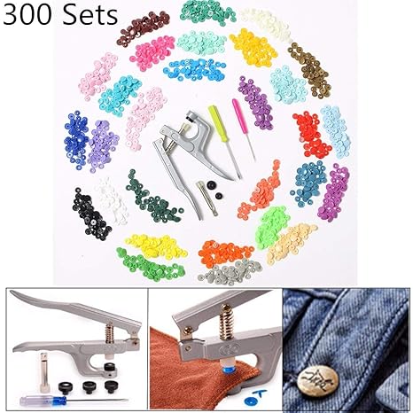RENCALO 30 Farben 300 Sets KAM Snaps T5 Snap Starter Kunststoff-Popper-Verschlusszange