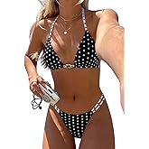 Fanuerg Women's Sexy Triangle Bikini Sets Halter String Two Piece Swimsuit Ring Linked Thong Bathing Suit