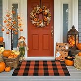 MUBIN Fall Decor Cotton Buffalo Plaid Rug, 27.5x43 Orange Black Outdoor Rug Front Door Decorative Mat, Washable Halloween Doormat Foldable Area Rug Layered Door Mats Rug for Front Porch, Entryway