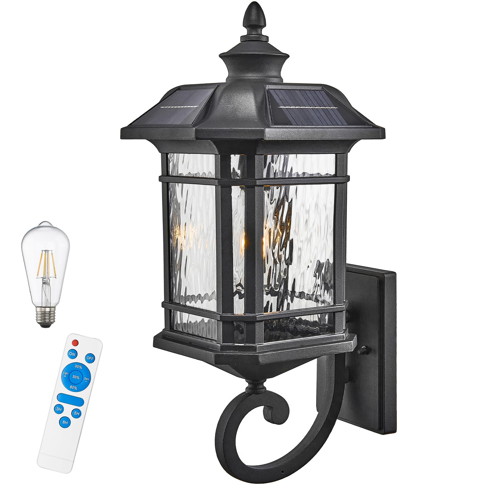 Photo 1 of NAXTTII Solar Sconce Lights Outdoor 15.7 Inch Height Exterior Lighting Fixture Dusk to Dawn Outdoor Solar Wall Lamp with Water Ripple Glass Black Finish and Waterproof