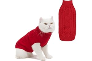 BINGPET Cat Sweater,Thermal Knitted Kitten Clothes Winter Coat,Classic Knit Turtleneck Cat Sweaters for Cats Only,Warm Pet Clothes for Kittens & Small Dogs Puppy Boy Girl Indoor Outdoor(Red,L)