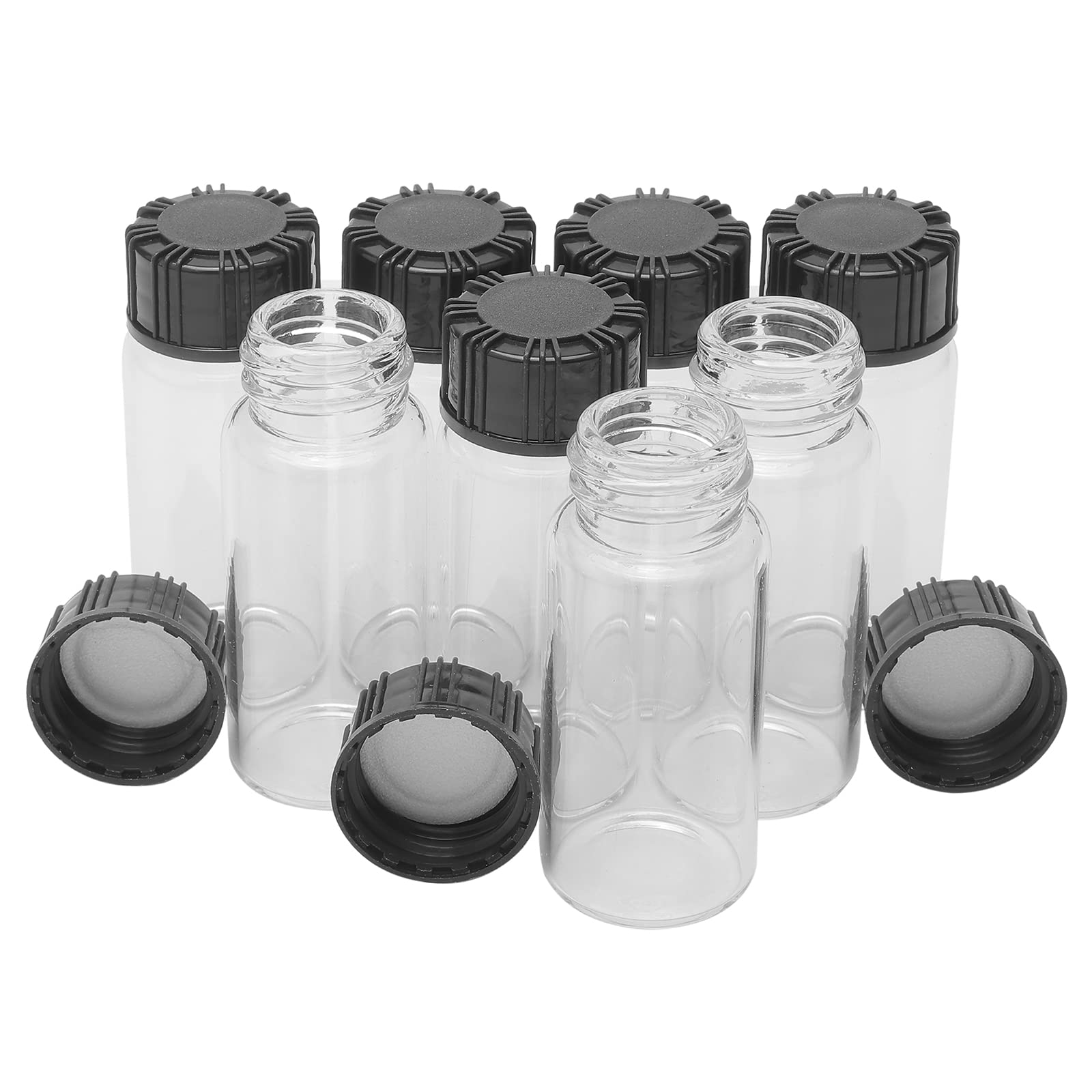 8pcs Sample Glass Bottles with Plastic Screw Black Cap Transparent Glass Lab Vials 10ml