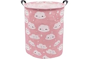Extra Large Toy Bin Pink Cloud Canvas Fabric Toys Storage Basket, ZUEXT Girls Laundry Hamper, Waterproof Gift Basket with Handles for Baby Nursery College Dorms Kids Bedroom Bathroom
