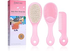 BRADYS HOUSE - 3 Piece Baby Hair Brush and Comb Set for Newborns and Toddlers (Pink)