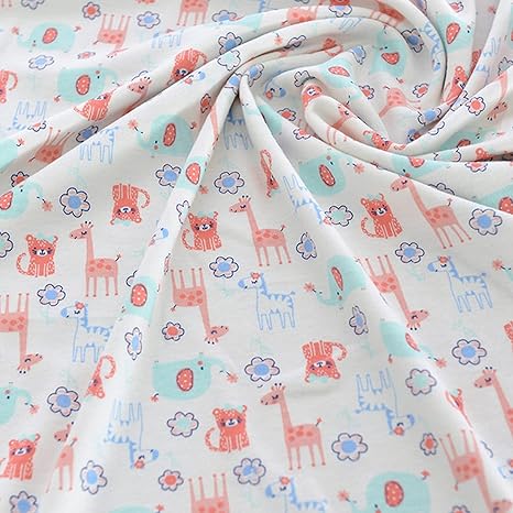 Amazon Co Jp Tingchao ニット生地コットンやわらかい両面編み同じ風合いアニマルストライプ漫画かわいい柄クラフト縫製布手仕事服160x50cm D ホーム キッチン