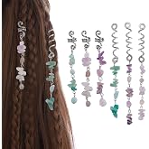 FRDTLUTHW Colored Natural Stone Tassels Hair Jewelry for Braids, Crystal Dreadlock Accessories Hair Charms for Women(Silver, pack of 6)