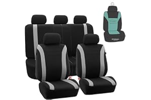 FH Group Automotive Car Seat Covers Cosmopolitan Flat Cloth Full Set Gray Seat Covers, (Airbag Compatible & Split Bench) with Gift Universal Fit Interior Accessories for Cars Trucks and SUVs