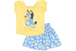 Bluey Girls Square Neck T-Shirt and Skirt Toddler to Big Kid Sizes (2T - 10-12)
