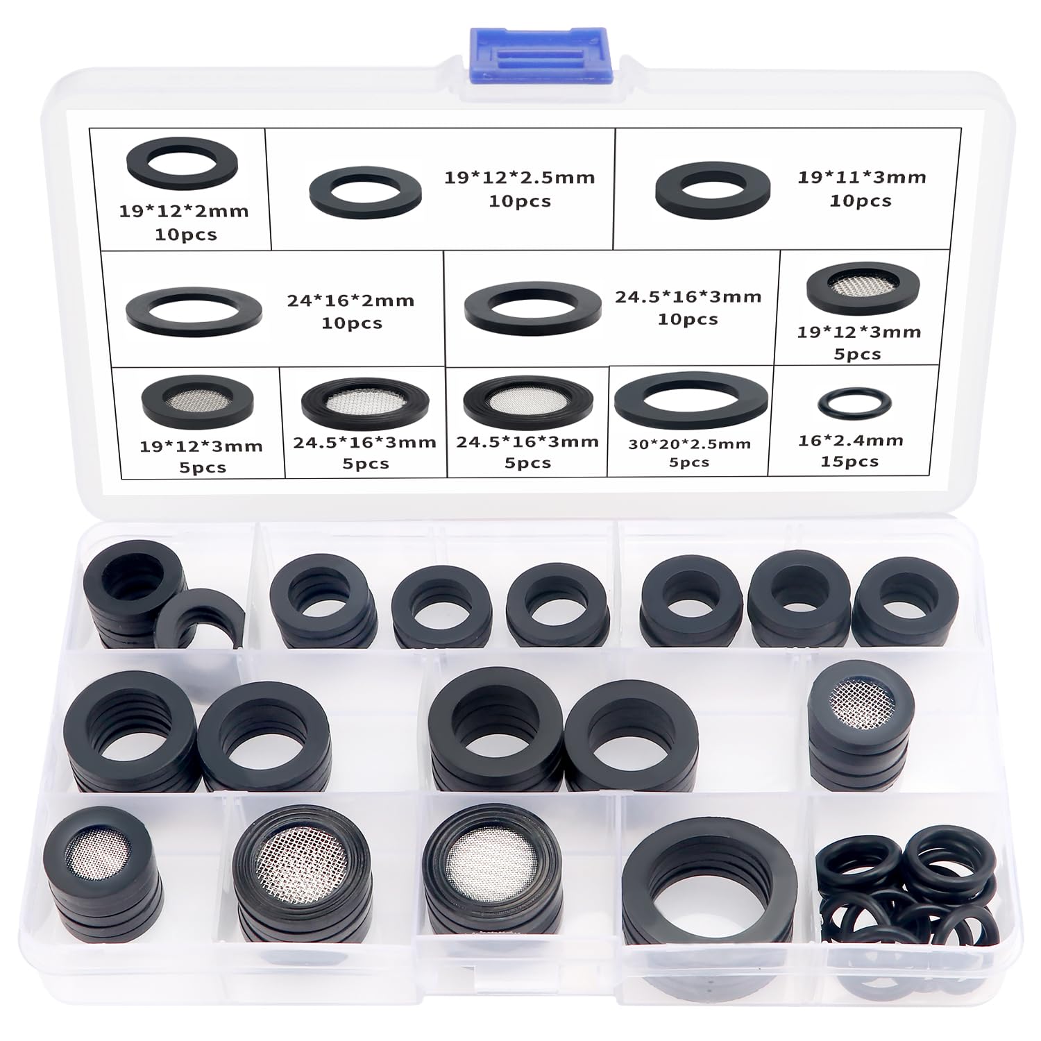 YIXISI 90 PCS Screen Hose Washers Kit, Filter Mesh Washer, Mesh Rubber Washers, Seal O Ring with Mesh Hose Gasket, for 1/2 3/4 Inch Water Faucet Shower Garden Hose Connector