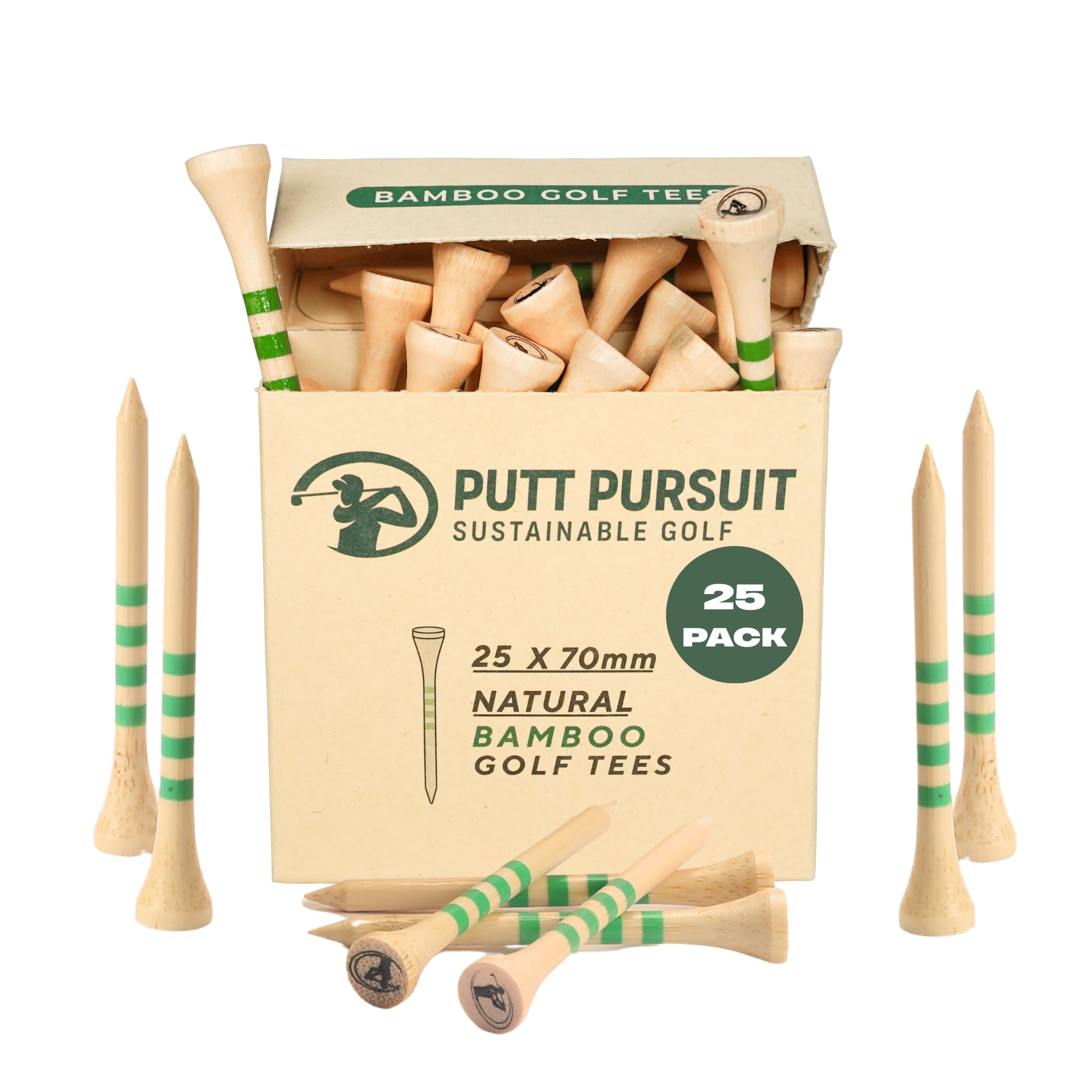 Golf Tees - 7cm/ 70mm Bamboo Golf Tee - Biodegradable Golf Tees Wooden - Strong & Sustainable Bamboo Tees - Golf Gifts for Men - Golf accessories for men - Tee in Multiple Colours in 50 & 25 Packs