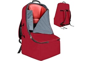 ZRRAJOY Padded Car Seat Travel Bag for Airplane, Heavy Duty Backpack for Air Travel, Water-Resistant Carrier with Shoulder Strap, Fits Most Car Seats (Red)