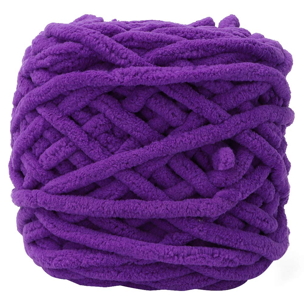 Bulky Knitting Yarn for Blankets & Scarves Thick Polyester Crochet Yarn, Single Strand Craft Yarn, Soft Coarse Yarn for Slippers, DIY Projects (Purple)