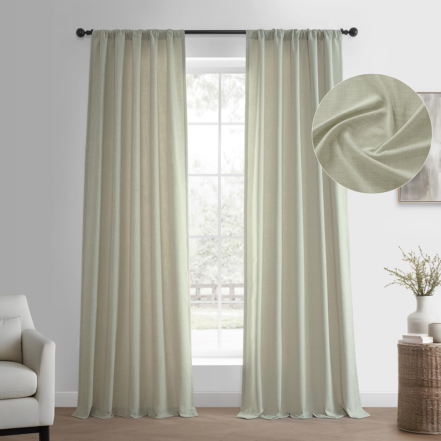 Photo 1 of HPD Half Price Drapes Basic Faux Linen Curtains - 84 Inch Long Pair - 2 Panels - 50W x 84L - Natural Linen Curtain for Living Room, Bedroom, Dinning Room, Modern Farmhouse Drapes, Greige