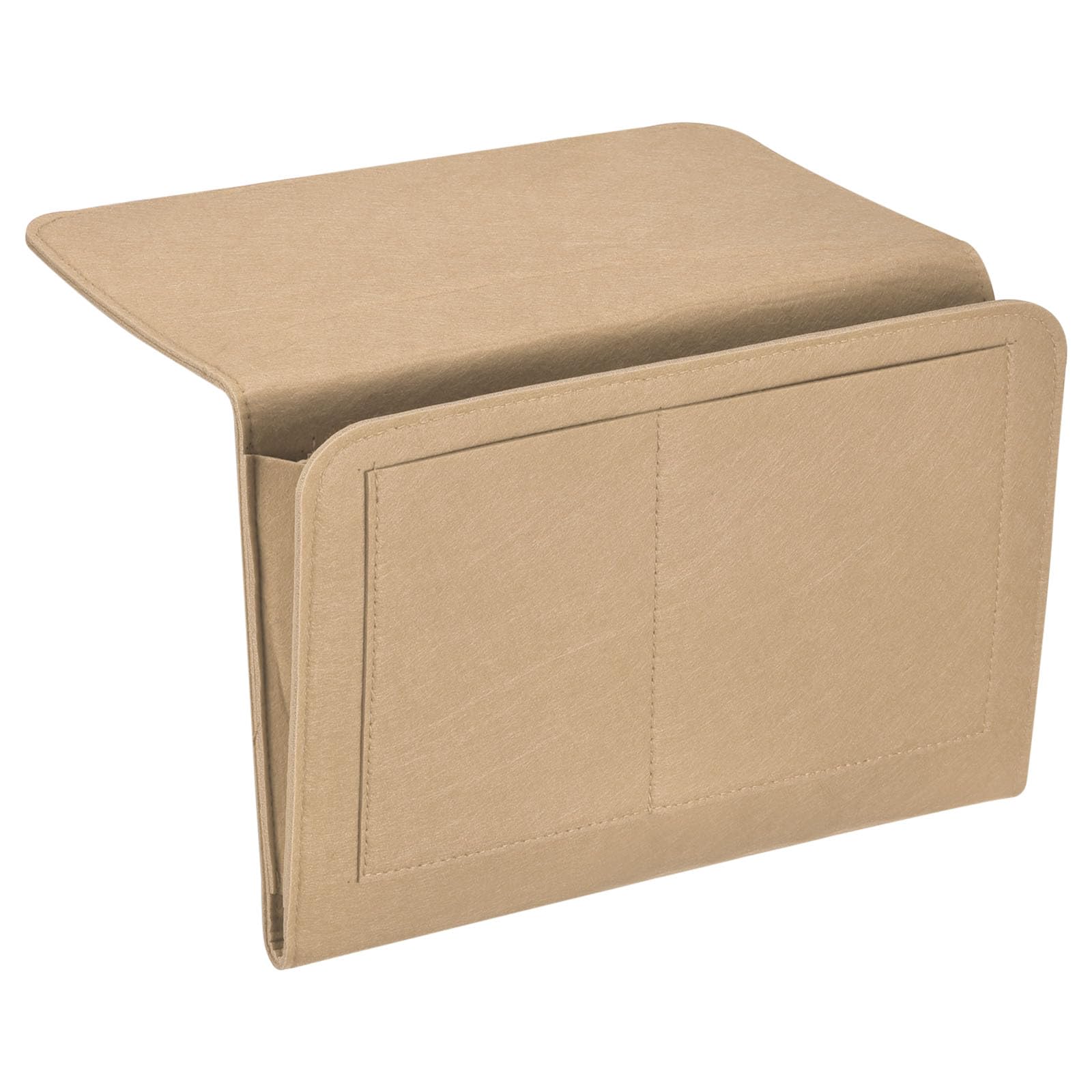 PATIKIL 13in Bedside Caddy, Bed Caddy Bedside Organizer Hanging 5 Pocket Soft Felt Bed Pockets Bedside Storage Organizer Remote Control Holder for Bedroom Phones Glasses, Beige