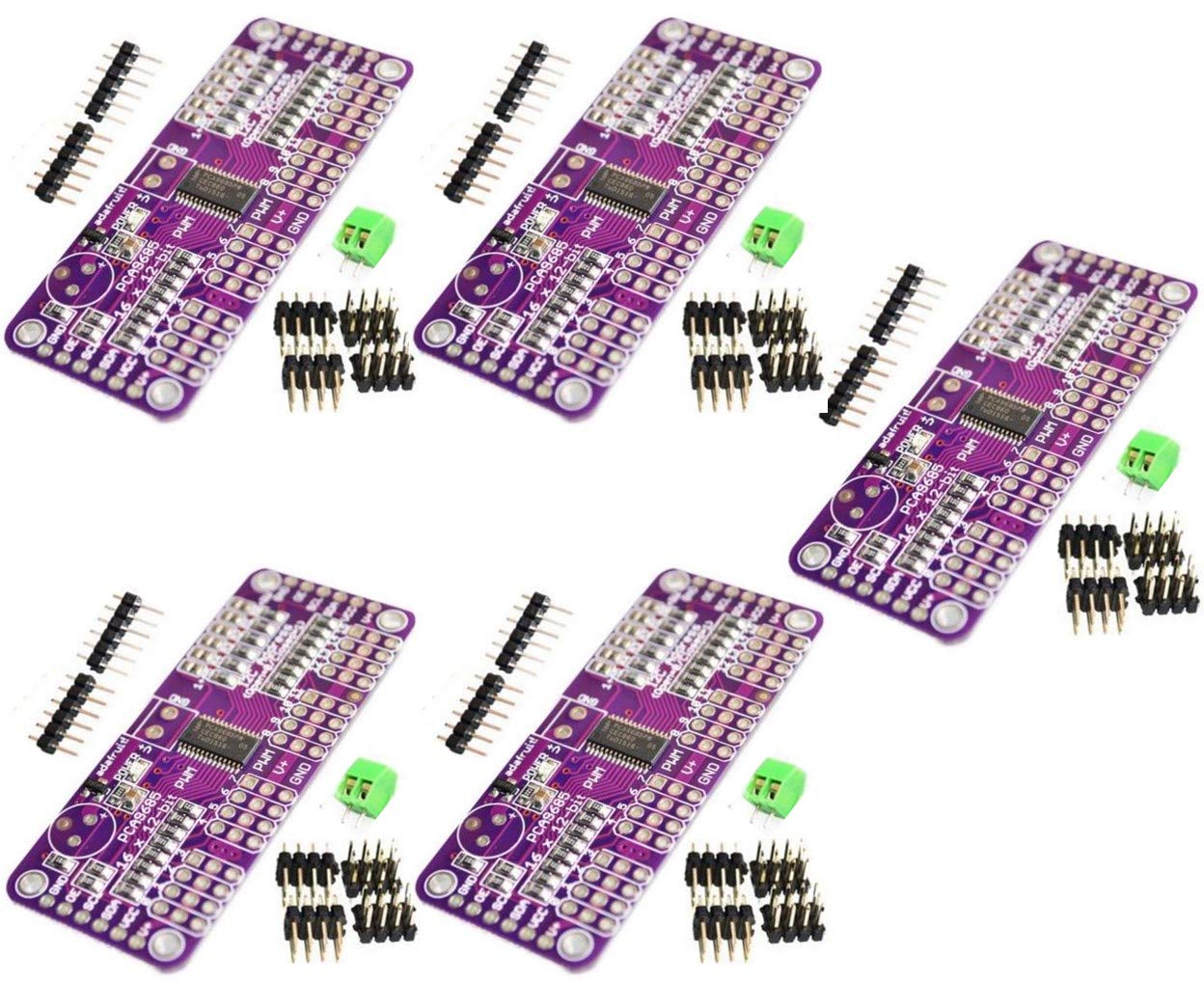 TECNOIOT 5pcs PCA9685 16 Channel 12 bit PWM Servo Driver I2C Interface