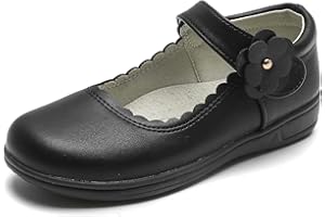 PPXID Girls Princess Mary Jane School Performance Uniform Dress Shoes Oxford Flats-Black 2 US Size
