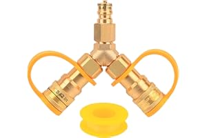FEITON 3/8" Y-Splitter Separator Natural Gas Quick Connect/Disconnect Adapter for RV Trailer Motorhome BBQ Grill High Pressure Natural Gas or Propane Systems