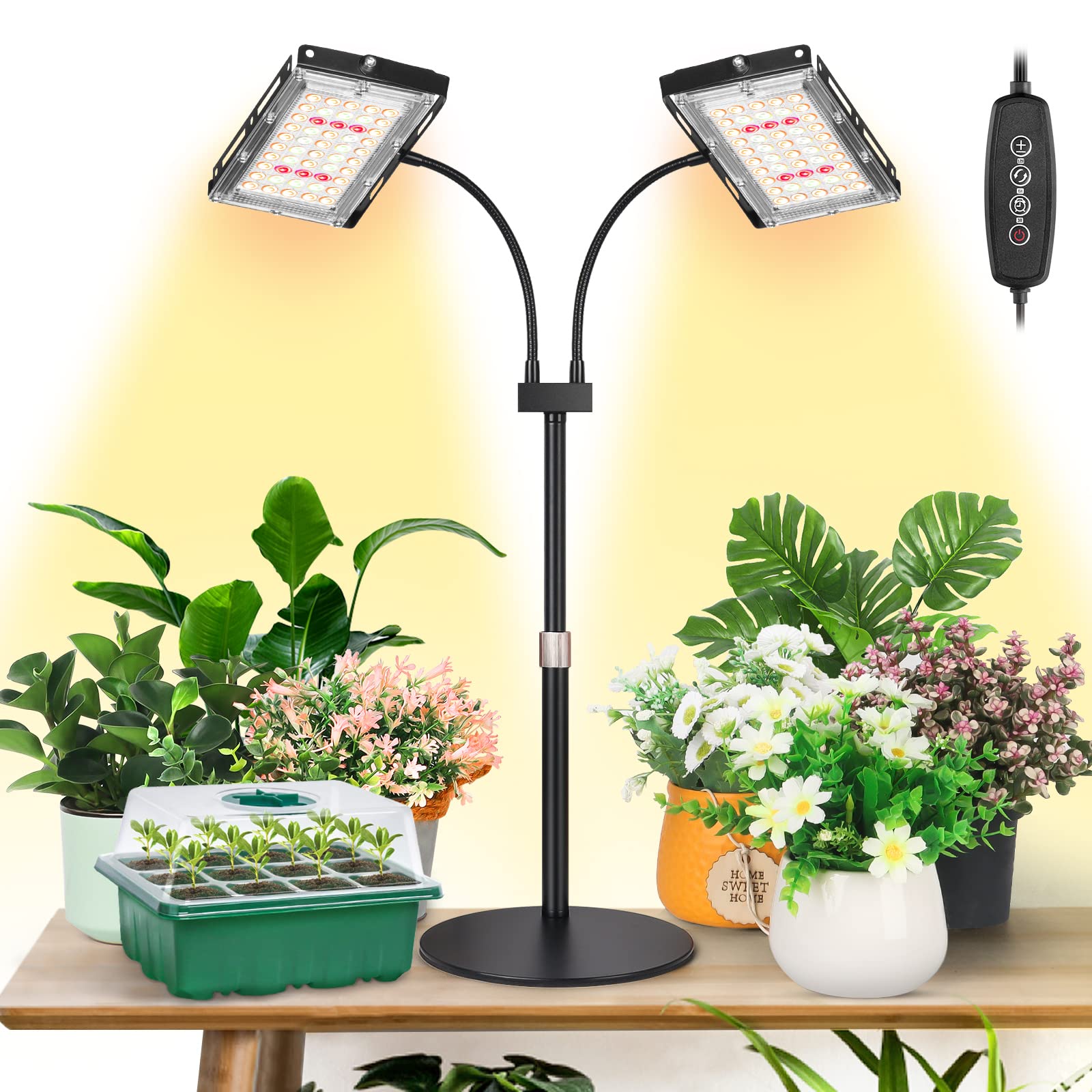 Photo 1 of LBW Plant Grow Light, Full Spectrum Dual Heads Desk Plant Light for Indoor Plants, Growing Lamp with 3H/6H/12H Timer, 6-Level Brightness, 3 Lighting Modes, Height Adjustable, Ideal for Indoor Growth