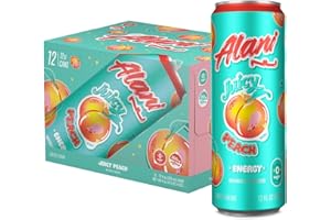 Alani Nu JUICY PEACH Sugar Free, Low Calorie Energy Drinks | 200mg Caffeine | Pre Workout Performance with Antioxidants | Biotin B Vitamins | Zero Sugar | 10 Calories | 12 Fl Oz Cans (12 Pack)