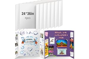 4 Pack Trifold Poster Board, IKAYAS 24" X 36" Double Sided White Tri-fold Poster Boards, Science Fair Display Boards Posterboard Foamboard for Mounting, Art, Display, Projects Classroom Supplies