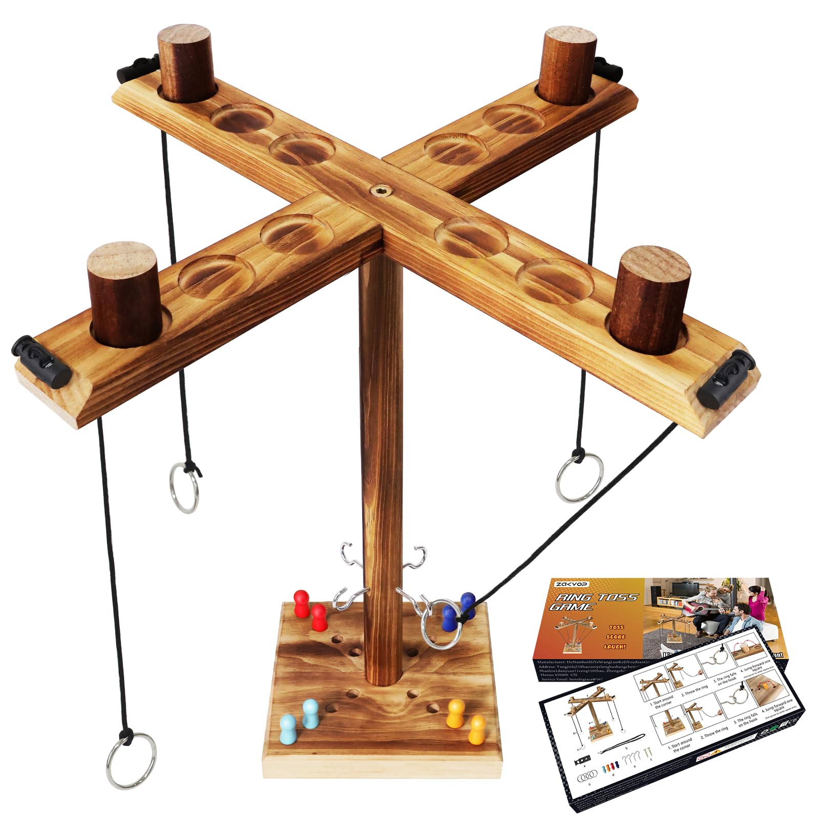 Hooks Ring Toss Game, ZAKVOP 4 Player Ring Toss Shot Game for Adults Interactive Ring Toss Game with Scoreboard for Bars Home Party