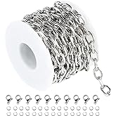 UMAOKANG 304 Stainless Steel Rolo Cable Chains Findings for Jewelry Making Men Women Necklace Bracelet DIY Supplies Silver Chain On Spool with Jump Rings Lobster Clasps