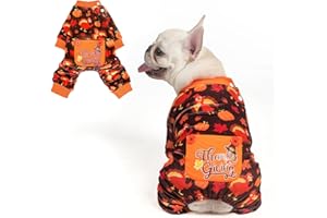BEAUTYZOO Dog Thanksgiving Pajamas Large Sized Dog, Fleece Funny Ghost Pumpkin Costumes for Dogs, Soft Stretchable Doggy Onesie with Feet, Pet Apparel Clothes for Large Dogs Boy Girl, Orange L