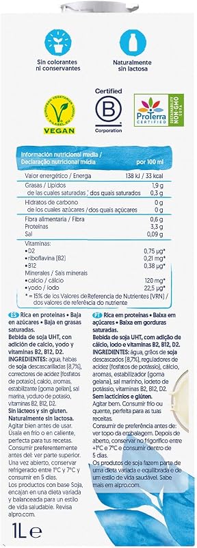 Bebida Vegetal de Soja sin Azúcar - Pack de 6 x 1L