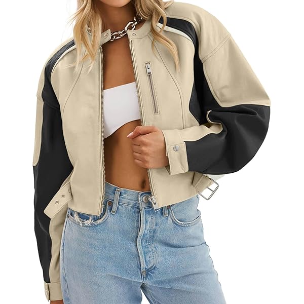 ジャケット・アウター SEGURA y2k Riders Racing Cropped Jacket Amazon.com: Women Y2K Cropped Leather Jacket Sexy Korean