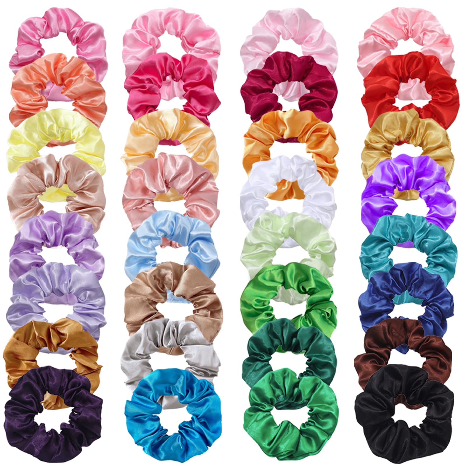JSTHHTT 32 Pieces Satin Scrunchies for Women - Softer Than Silk Hair Bands and Ponytail Holders - Elastic Extension Hair Accessories
