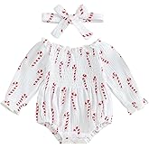 MOBJVIY Baby Girls Clothes Comfy Off Shoulder Long Sleeve Smocked Bodysuit Newborn Girl Christmas Outfit