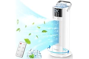 FATSINDE Portable Air Conditioner Tower Fan, 16" Evaporative Air Cooler with Remote, 90° Oscillating & 4 Wind Speeds, Cool Mist & 2-10H Timer, Touch Screen Cooling fan Air Conditioner for Room Office Camping