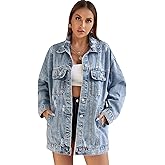 YILANUOYI Women Casual Oversize Denim Jackets Mid Long Vintage Ripped Jean Coats
