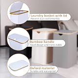 iEGrow 60L Washing Basket with Removable Inner Bag Bamboo Handles White view 4